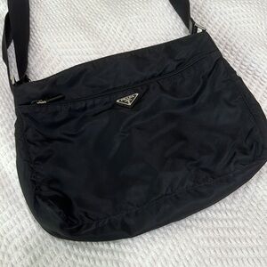 Authentic Prada City Calf-Trimmed Tessuto Crossbody